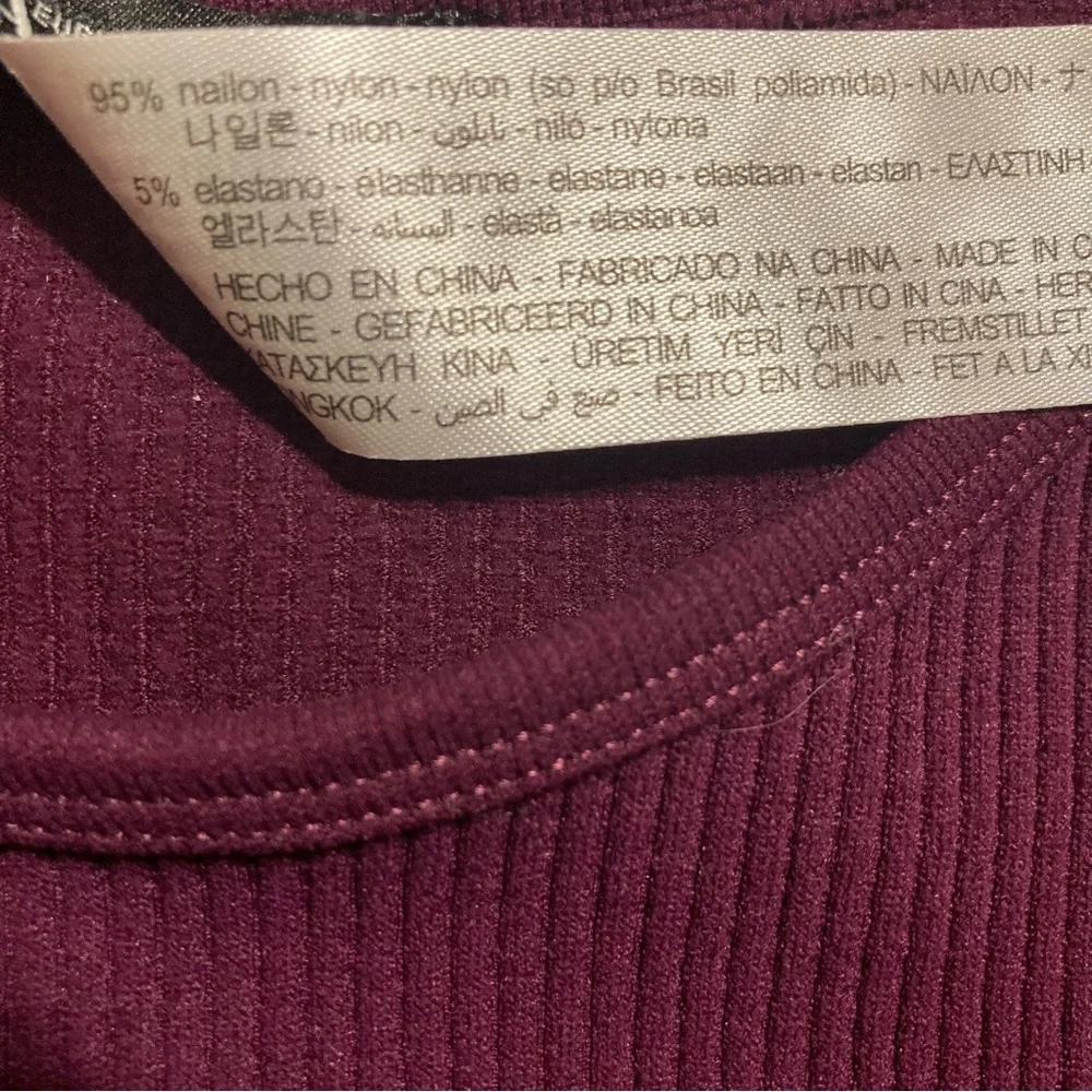 Zara Women's Top M Purple‎ Nylon with Elastane Long Sleeve Round Neck Cropped